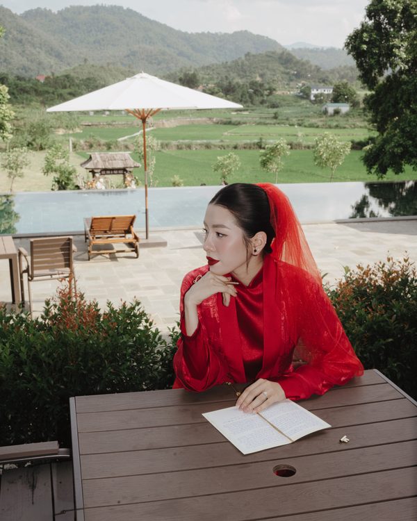 Bride in red ao dai at a mountain retreat, Nupakachi Wedding