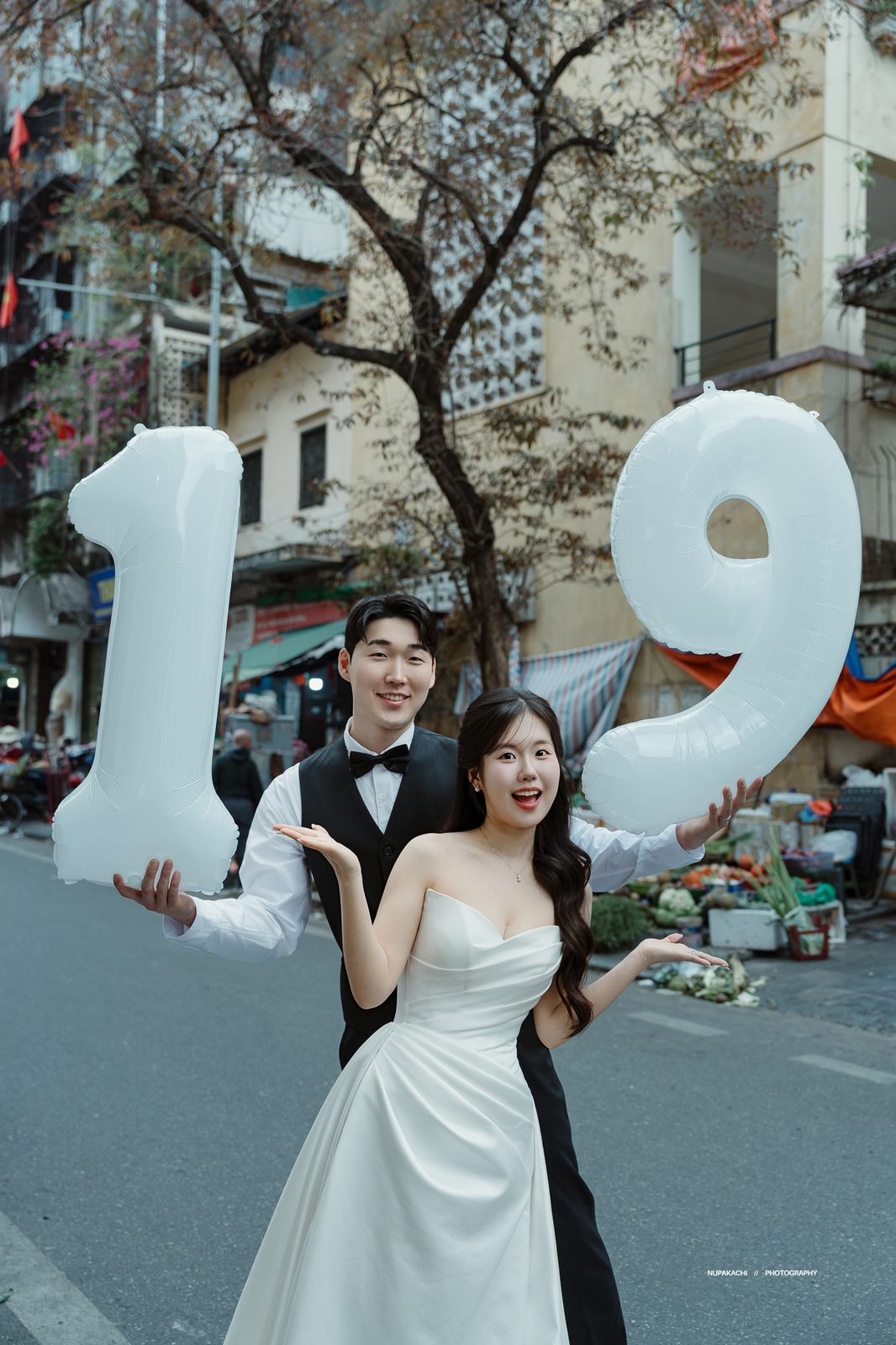 Number balloons on an Old Quarter street in Hanoi