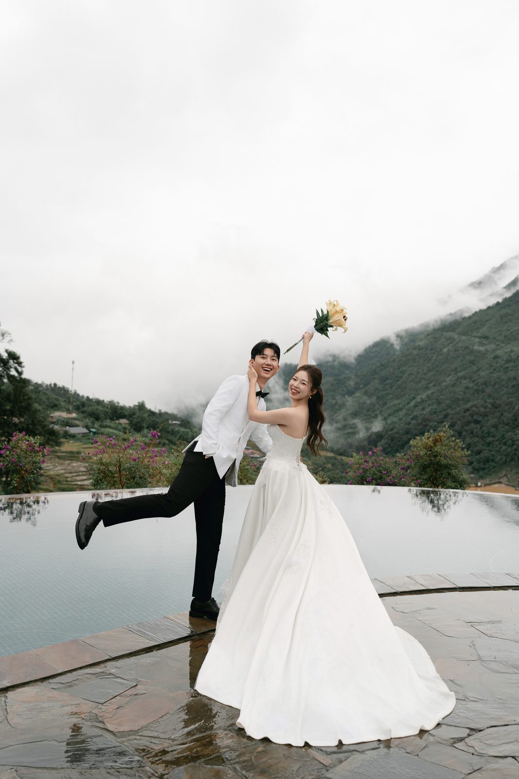 A jump for joy on the terrace in Sapa
