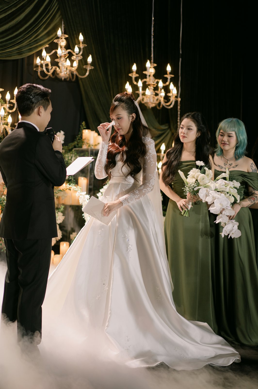 Emotional vows during an intimate wedding ceremony, photojournalism Vietnam
