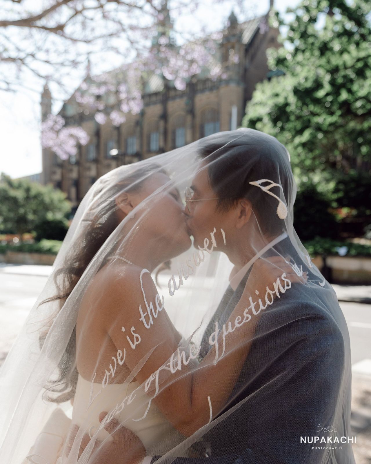 Veil close up with love notes, fine art destination wedding detail